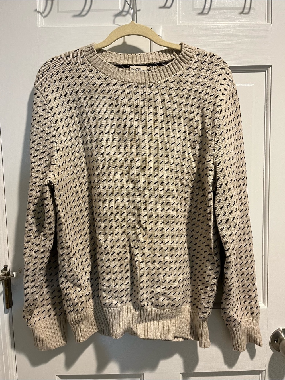 J. Crew Cream Crewneck Sweater with Navy Micro Dot